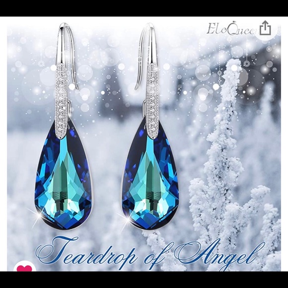 Sterling Silver CZ Teardrop Hook Dangle Earrings - Picture 2 of 4